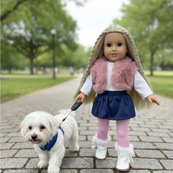 American Girl Doll with 2 outfits and glasses